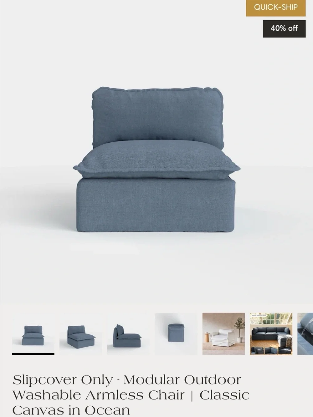 Slipcover Only - Classic Canvas Ocean Armless Chair Slipcover